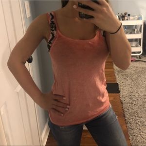 Anthropologie Coral Beaded Tank Top